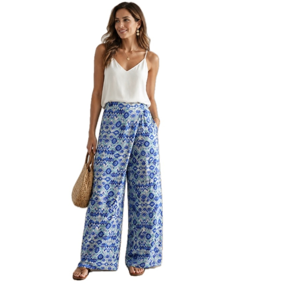 Stella Parker Island Collection, Faux Wrap Cotton Ikat Blue,  Size M EUC